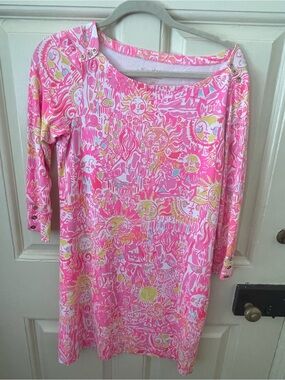 New w tags Lilly Pulitzer Pink and Yellow Printed Boatneck Sophie  Dress
